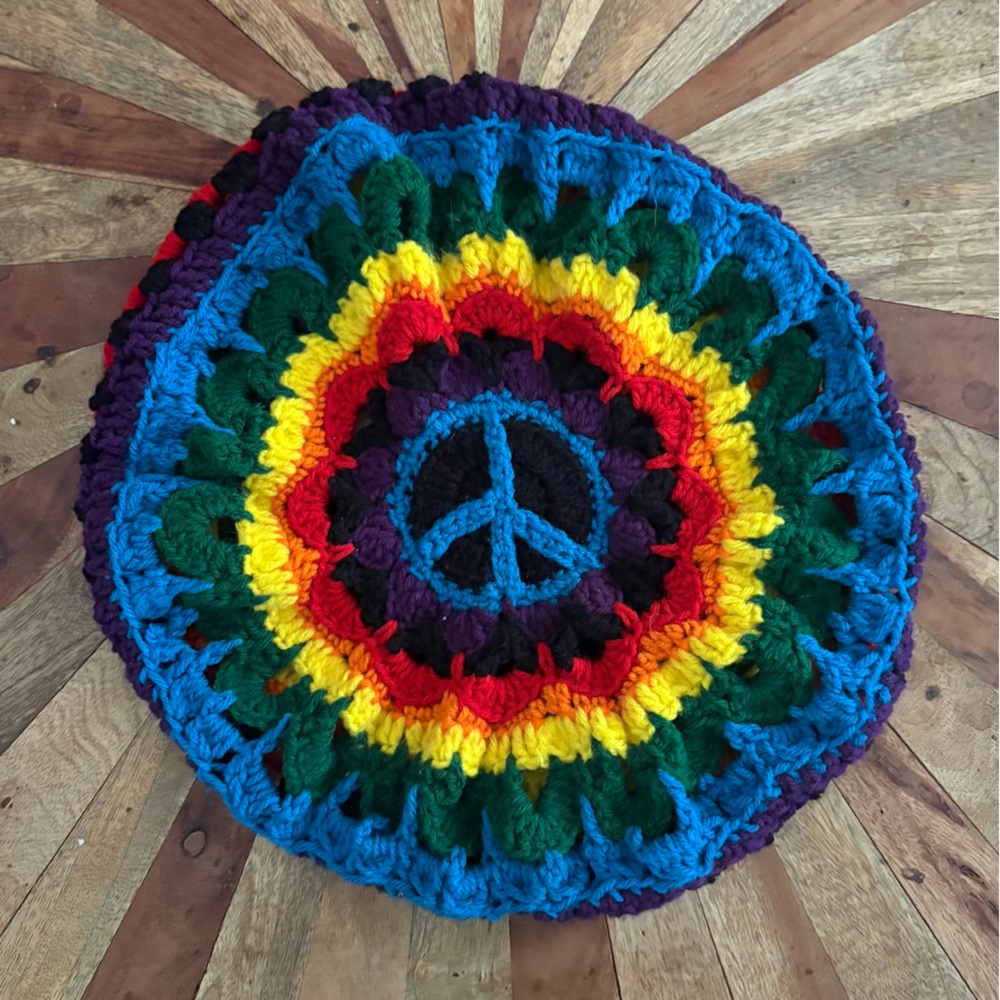 Colorful Crochet Peace Sign Hat